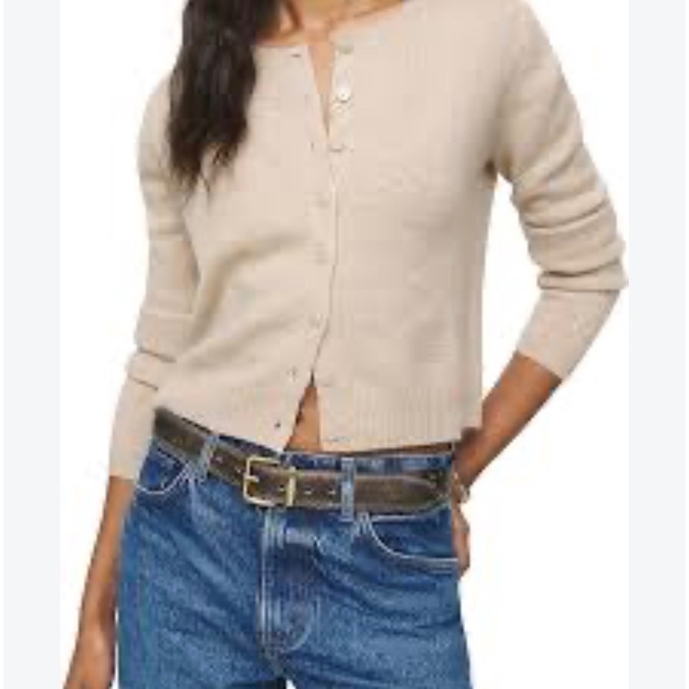 Reformation Clara Cropped Cardigan Beige Extrafine Merino Wool Sweater M